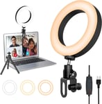 Lumière Anneau avec Ttrépied et Clip, Pnitri 6'' Ring Light avec Télécommande Lampe Luminosité pour Laptop,Vidéoconférence/Live Stream/Maquillage/Vidéo