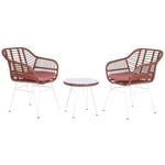 Ensemble de jardin avec table et 2 chaises en rotin terracotta et métal coloris blanc