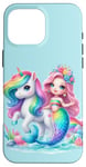 Coque pour iPhone 16 Pro Max Sirène Fille Licorne Fête Arc-en-ciel Poney Floral Magique