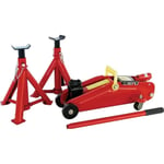 Carpoint - Cric de type rouleur et 2 supports d'essieu 2000 kg Rouge