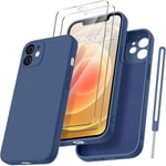 Coque Protection Caméra Pour Iphone 12 Avec 2 Pièces Verre Trempé,Housse De Protection Silicone Antichoc Doublure Microfibre Douce Ultra Fine Coque Iphone 12 6.1"" - Bao Bleu(Q850)