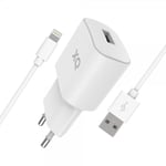 XQISIT Laddare med Lightning-kabel 1m 12W Vit