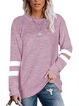 Famulily Long Tops for Women UK Size 12 Striped Long Sleeve T Shirt Women Light Pink L