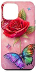 Coque pour iPhone 12 Pro Max Adorable rose rouge et papillon avec étoiles et papillons roses