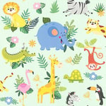 Rasch WTD 229714 Papier peint coloré pour chambre d'enfant Motif éléphant, girafe, lion, singe et autres 10,05 m x 0,53 m