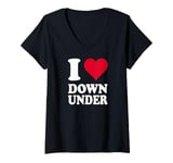 Womens Red Heart I Love Down Under V-Neck T-Shirt