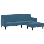 Canapé-lit à 2 places avec repose-pied bleu velours vidaXL - Bleu