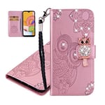 IMEIKONST Phone Case for Samsung Galaxy A35 5G, Owl Embossed Glitter Sparkly Gems PU Leather Wallet with Card Slots Flip Folio Stand Magnetic Silicone Bumper Cover for Samsung A35 5G. Owl Rose YK