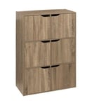 Meuble Etagère 6 Cases de rangement 3 Portes effet bois naturel H 100.5 cm