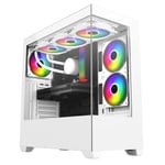 CIT Sense White Gaming PC Case ATX Tower 3x 120MM RGB LED Fan Full Glass Panels