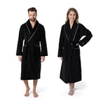 MÖVE Homewear Peignoir, Manteau avec col, 100% Coton Velours, Taille S, Black (Noir)