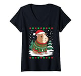 Womens Funny Xmas Sweater Santa Hat Guinea Pig Christmas V-Neck T-Shirt