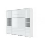 Armoire Lit escamotable +2 Placards Vertical 160x200 cm blanc brillant tiroir Lit Rabattable Lit MuralConsus