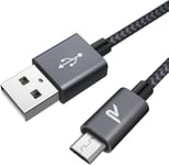 Câble Micro Usb 2m Charge Rapide 2.4a - Câble Usb En Nylon Tressé Pour Samsung, Huawei, Lg, Sony, Htc, Nexus, Xiaomi Redmi Note 5 6 Pro, Wiko Lenny Jerry 2 3, Etc - Gris Foncé