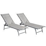 Lot De 2 Bains De Soleil Pliants Sicilia En Textilène Gris - Structure Anthracite