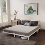 Dreamzie Cadre de Lit 160x200 avec Sommier en Métal Blanc - Hauteur de 25 cm - Sommier 160x200 avec Pieds