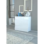 Dmora - Buffet moderne, Buffet design 2 portes, Made in Italy, Meuble tv, Buffet de salon, 90x40h81 cm, couleur blanc brillant, avec emballage