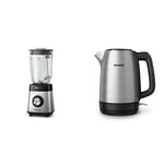 Philips Blender et Smoothie Maker - 1000W, Pichet en Verre 2L, Appli Recettes, Vitesse Variable, ProBlend Crush & Philips HD9350 / 90 bouilloire (2200 watts, 1,7 litres, en acier inoxydable)