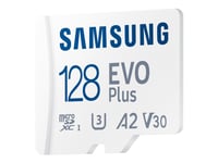 Samsung Evo Plus Mb-Mc128ka - Flash-Minneskort (Microsdxc Till Sd-Adapter Inkluderad) - 128 Gb - A2 / Video Class V30 / Uhs-I U3 / Class10 - Mikrosdxc Uhs-I - Vit