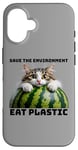 iPhone 16 Save The Environment Eat Plastic Funny Microplastics Cat Case