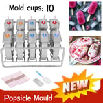 10 Molds Stainless Steel Ice Cream Mould Lolly Popsicle 100pcs Stick Holders