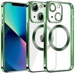 S. Dawezo Coque Magnétique pour iPhone 13, Compatible avec MagSafe, Protection Militaire, Résistante aux Rayures, Résistante aux Chocs, Coque Mince et Transparente pour iPhone 13, Vert