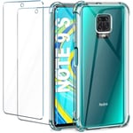 Xiaomi Redmi Note 9S Fodral - Redmi Note 9 Pro Transparent +2 × härdat glas skärmskydd, mjuk silikon [Stötsäker BumNA