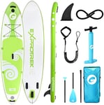 Exprotrek Stand Up Paddling Board, Inflatable SUP Board, Stand Up Paddle Board Set, 6 Inch Thick for with Paddle and Complete Accessories (2 People, 200 kg Max), Green-Wave