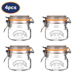 Glass Jar 250ml Square Preserving Jar Storage w/ Airtight Clip Top Container 4pc