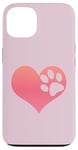 Coque pour iPhone 13 Cœur rose foncé et empreintes de pattes de chien pour femmes et filles