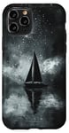 iPhone 11 Pro Sailboat Minimalism Sketch Night Sky Stars Galaxy Case