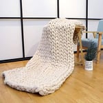 Large Chunky Knit Blanket Throw, Hand Made Cable Knitted with Heavy Thick Vegan Yarn, Big Bulky,Home Decor for Couch,Beige,80 * 80CM