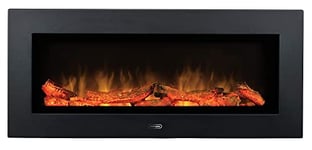 Dimplex SP16E Optiflame Electric Linear Wall Fire, Black/ Dark Grey Media Wall Fire with Log Effect fuel Bed, LED Flame Effect, Thermostat and 2kW Adjustable Fan Heater and Remote Control