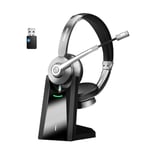 Bluetooth Headset,Wireless Headset with Microphone Noise Canceling & Mute, Wireless Headphones with Microphone with USB Dongle & Charging Dock for Office Skype Zoom Meeting