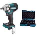 Makita DTW300Z Li-ion LXT Brushless Cordless Impact Wrench, Batteries and Charger Not Included, 18 V & D-41517 Socket Wrench Set 9Pcs