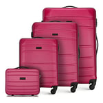 WITTCHEN Travel Suitcase Carry-On Cabin Luggage Hardshell Made of ABS with 4 Spinner Wheels Combination Lock Telescopic Handle Globe Line Set of 4 suitcases Pink