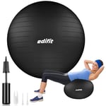 EDIFIT, Pilates Ball, 55.65 and 75, Home Exercise, Includes Pump, Fitball, Pregnant, Yoga Accessories, Gym, Various Sizes (55 cm, Black)