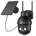 ANRAN 2K Solar Security Camera Outdoor Wireless WiFi, 360° CCTV Camera Outdoor, PIR Motion Detection, Sound-Lights Alarm, Outside Camera with Night Vision, 2-way Audio, Works with Alexa, Q3 Black