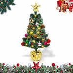 45cm Sapin de Noël Artificiel, Petit Arbre De Noël avec des Lumières LED, Ornements de Sapin de Noël à Piles avec Etoile Dorée Boules Colorées, Idéal