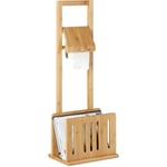 Porte papier toilette avec porte-revues en bambou support rouleau magazine HxlxP: 81,5 x 30,5 x 21 cm, nature - Relaxdays