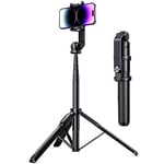 UGREEN iPhone Tripod Stand Filming Selfie Stick Bluetooth Remote 63”/1.6m Tall Phone Holder Portable 360° Rotating Mount Compatible with iPhone 16 Pro Max 15 Plus 14 13 12,Galaxy S24 Ultra A15,Camera