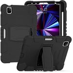 Support for Samsung Tab A7 Lite 8.7 2021 T220/T225, Durable Hybrid Shockproof Three Layer Silicone Protective Case for Kids Tablet (Black)