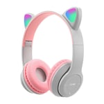 Bluetooth LED mignon chat oreilles sans fil casque avec micro peut contrôler enfant garçon fille stéréo musique casque téléphone casque cadeau-gris foncé