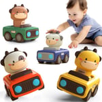 Tryck och kör bil leksaker för småbarn 1-3, Baby Animal Racing Cars, Infant Play Vehicle Set, Baby Push Go Friction Car Toys för 6-9-12-18 månader