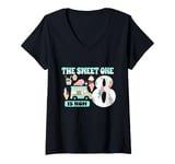 Womens The Sweet One Is Now 8 Year Old 8th Birthday Ice Cream V-Neck T-Shirt