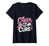 Womens Cheer for the Cure Breast Cancer Pink Ribbon Football V-Neck T-Shirt