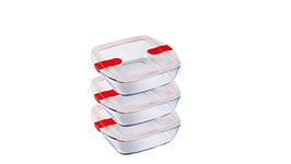 Pyrex Cook and Heat Cook & Heat Set of 3 Square Glass Food Containers with Airtight Lids for Microwaves