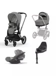 Cybex Priam Pushchair, Carrycot & Cloud T PLUS i-Size Car Seat with Base T Bundle, Matt Black/ Mirage Grey