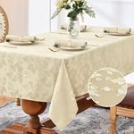 Romanstile Nappe Rectangulaire Beige 150 x 300 cm - Impeccable en Jacquard Floral, Résistante aux Taches, Parfaite pour Repas de Mères, Pâques, Repas Extérieurs,Fêtes en Jardin et Mariages Printaniers