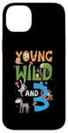 Coque pour iPhone 14 Plus Anniversaire du zoo pour enfants de 3 ans - Animaux de la jungle - Safari